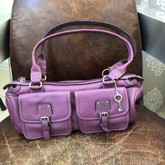Fossil Purple Leather Shoulder Bag 